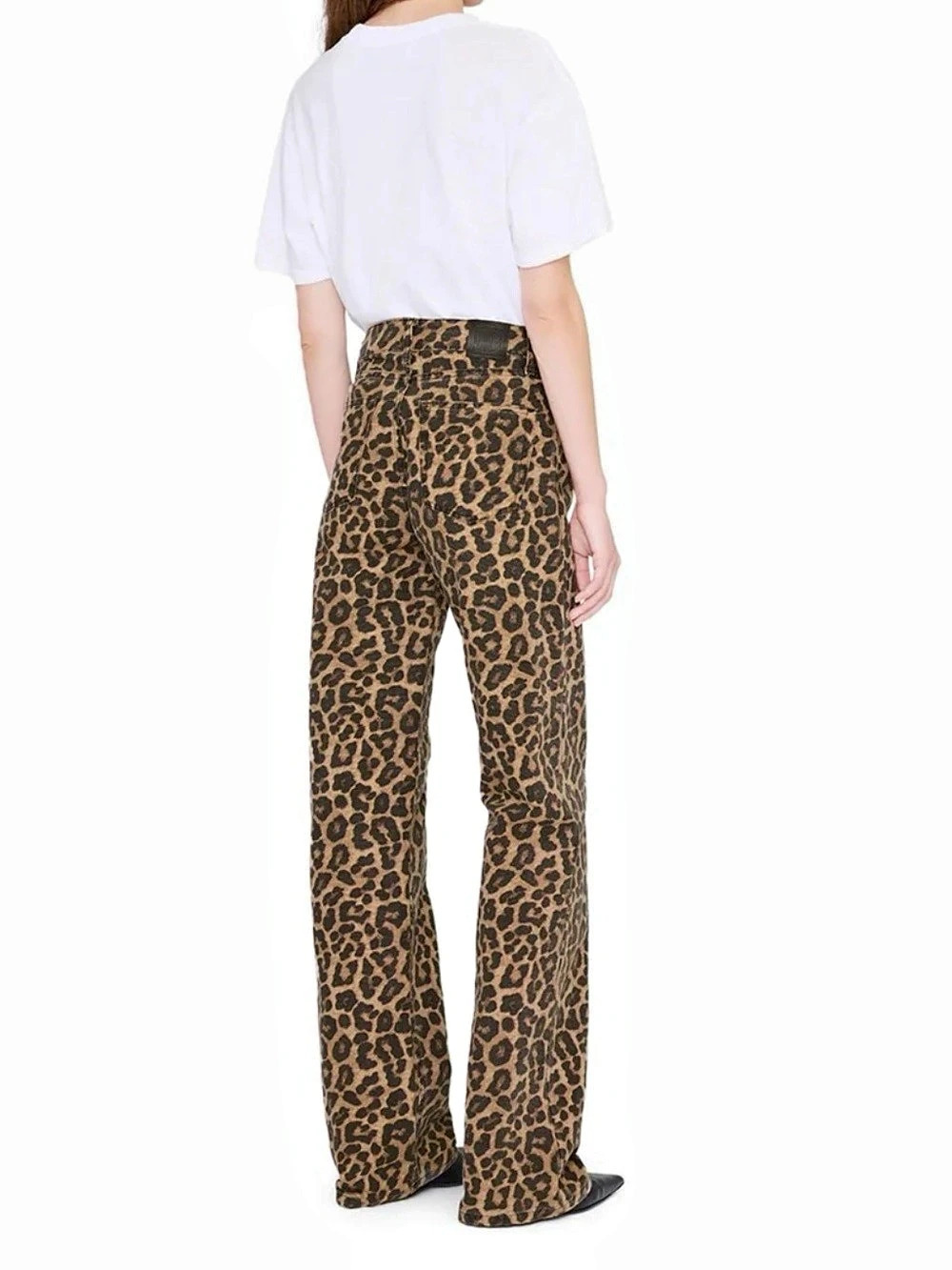 NEW Anine Bing Hugh Leopard Print Jeans Leopard Wide Leg Pants in Brown & Black